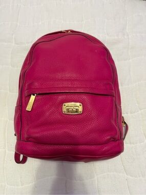 Michael Kors Hot Pink Pebbled Leather Backpack with Gold Hardware